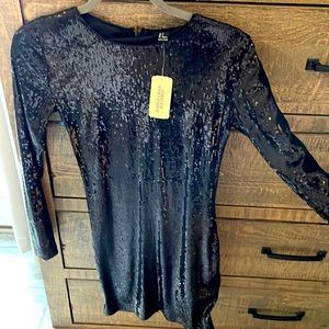Long Sleeve, Black Sequin Mini Dress